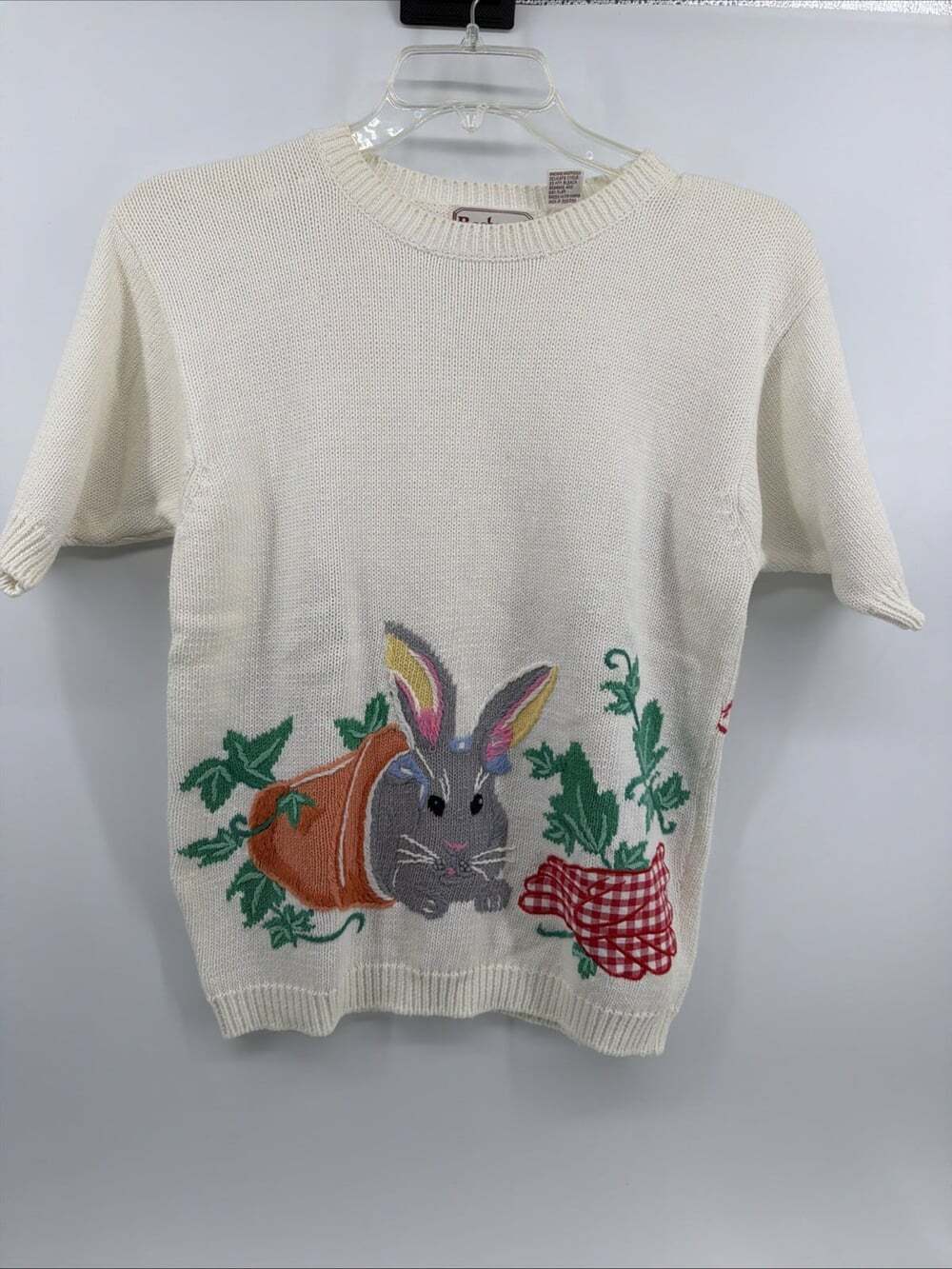 Vtg 90s Bechamel Novelty Cardigan P S Bunny Rabbit Knit Top Short-sleeve Spring